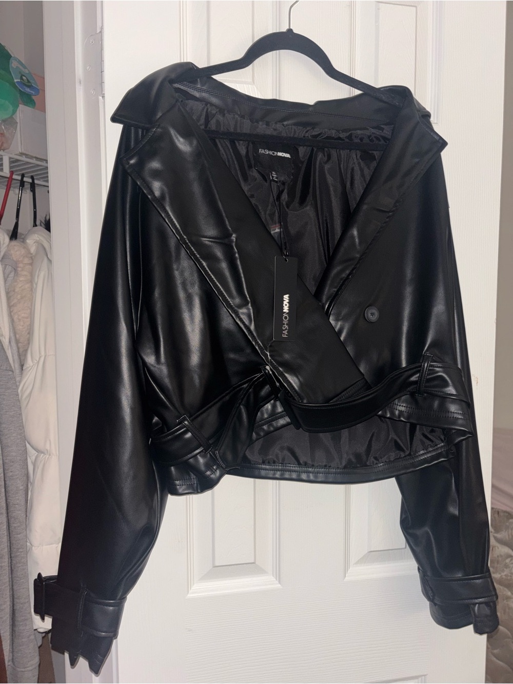 NWT Fashion Nova Cropped Faux Leather Trench XL
